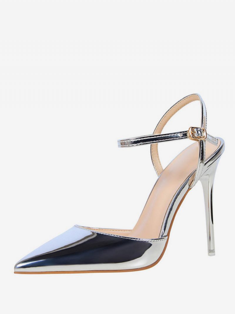 Nude-korkokengät Teräväkärkiset Slingback-pumput Naisille - Hopea