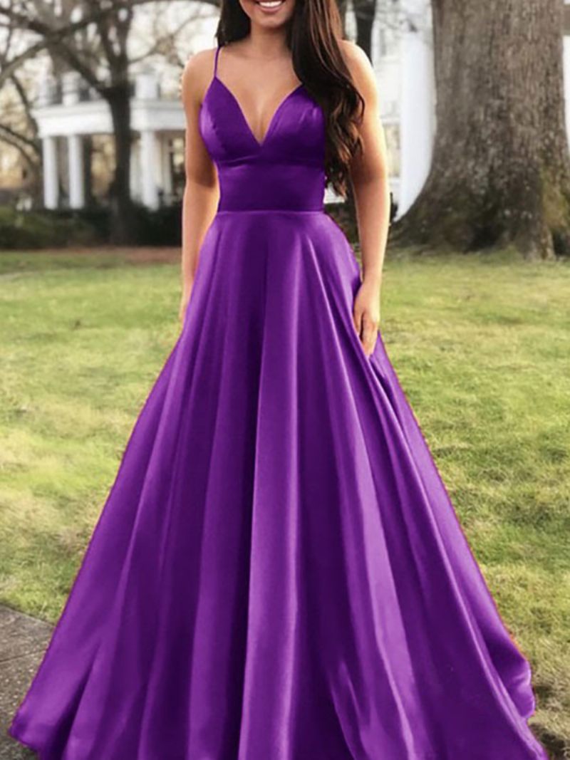 Naisten Elegantti Maxi-mekko Spagettihihnat V-kaula Empire Waist Prom-mekot - Violetti