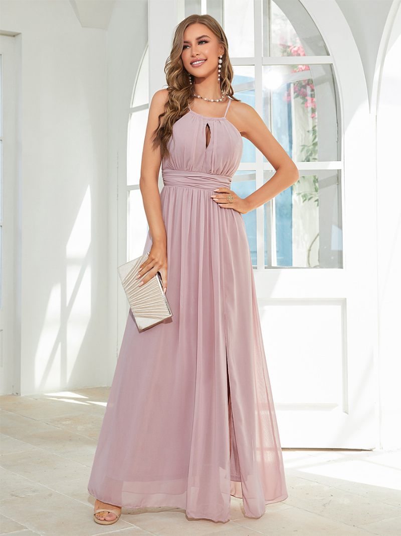 Naisten Salmon Prom Dress Halter Cutout Tyylikkäät Maxi-mekot - Laventeli