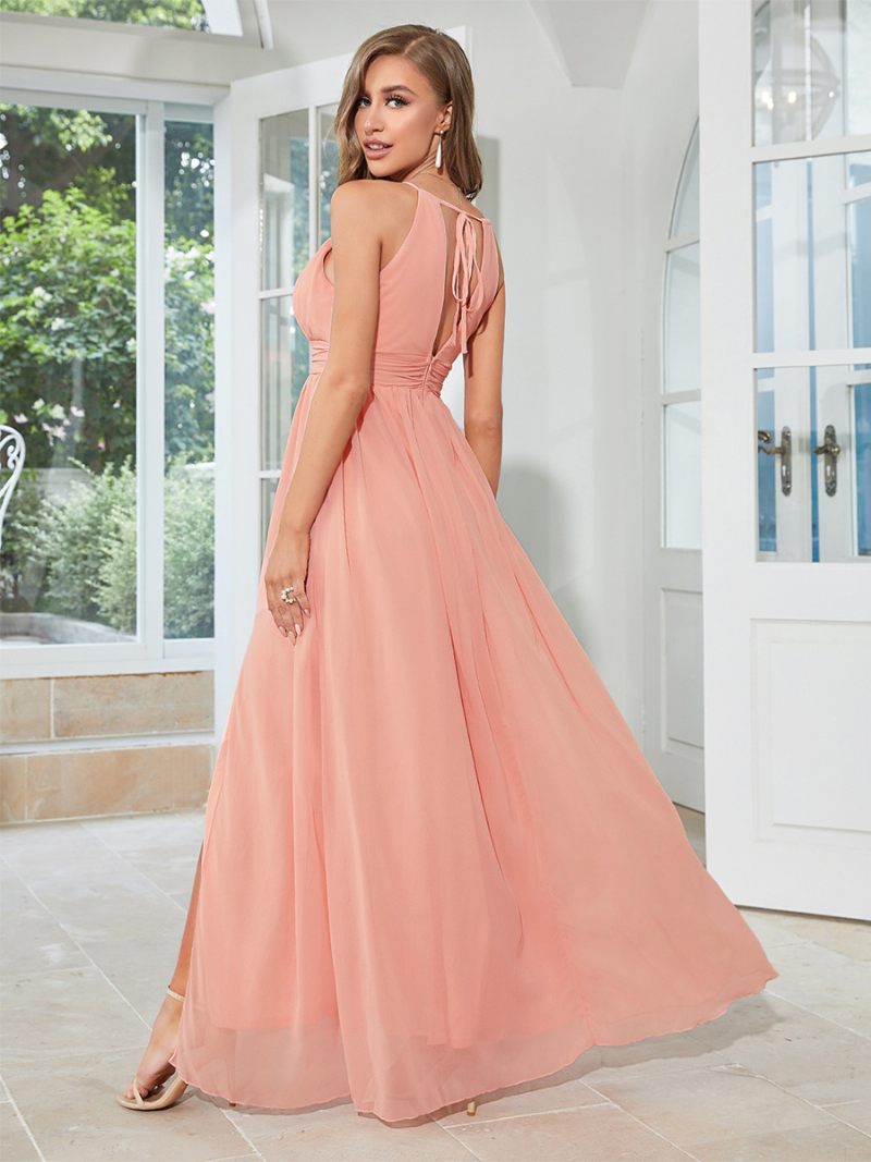 Naisten Salmon Prom Dress Halter Cutout Tyylikkäät Maxi-mekot - Lohi