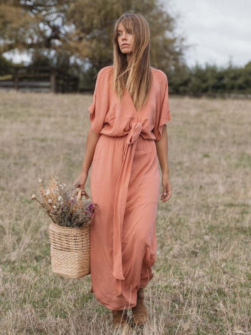 Naisten Boho-mekko Puolihihaiset Vyöllä Varustetut Kesämekot - Pink