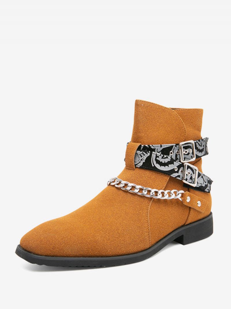 Miesten Saappaat Chelsean Keltainen Mokkanahka Jodhpur Boots Ketjut