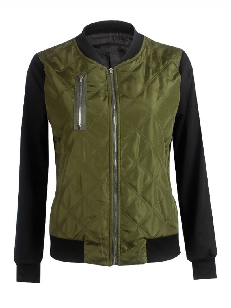 Naisten Bomber Jacket Stand Collar Tikattu Takit - Hunter Green