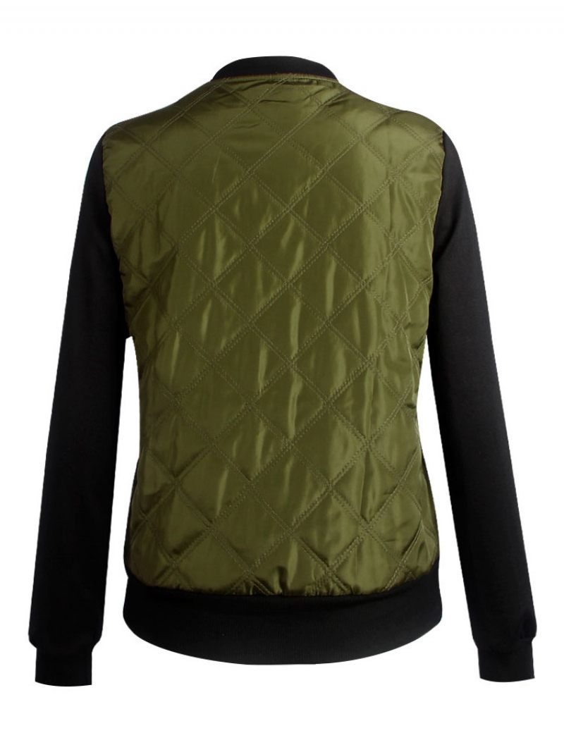 Naisten Bomber Jacket Stand Collar Tikattu Takit - Hunter Green