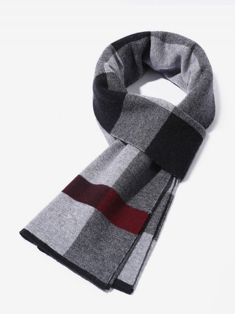 Miesten Huivi 100 % Villaa Stripes Talven Lämmin - Deep Grey