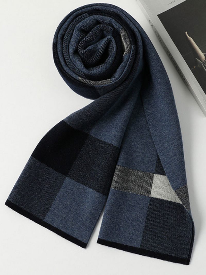 Miesten Huivi 100 % Villaa Stripes Talven Lämmin - Dark Navy