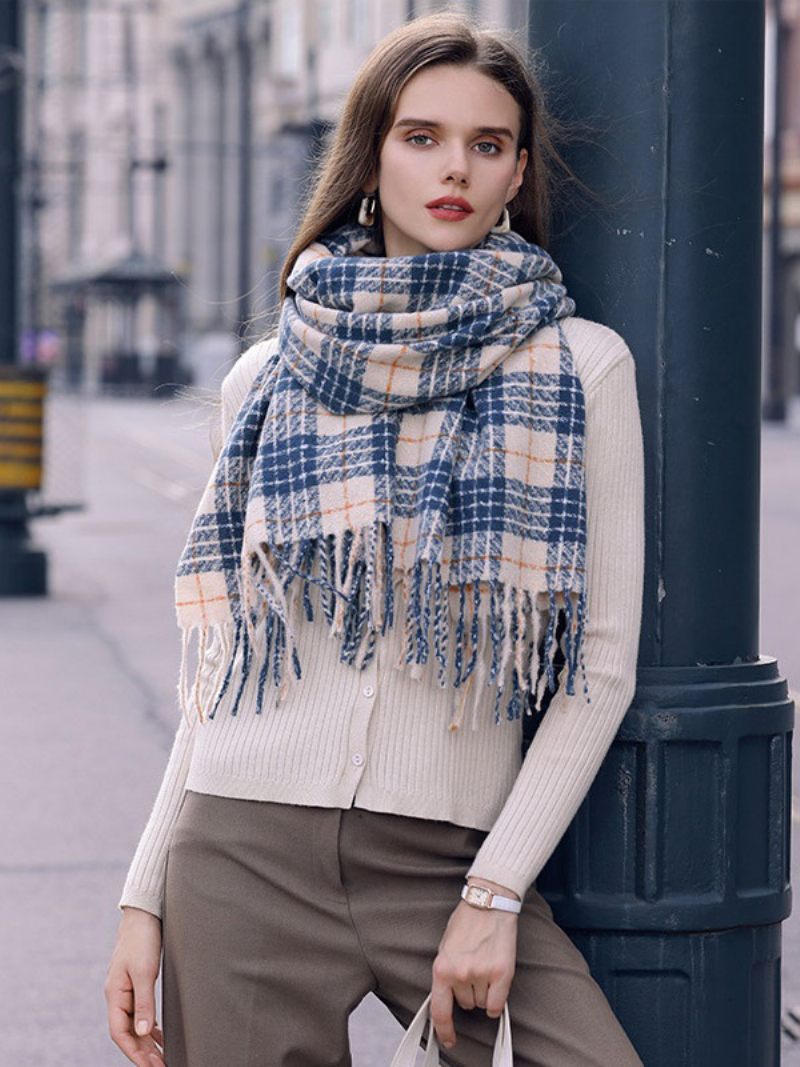 Pörröinen Scarf Plaid Tupsu Elegant Daily Casual Huivit