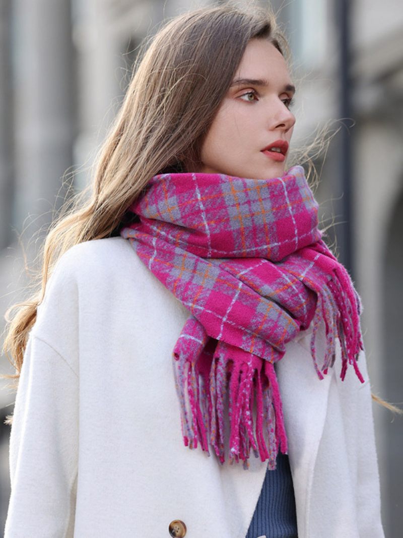 Pörröinen Scarf Plaid Tupsu Elegant Daily Casual Huivit - Purppura