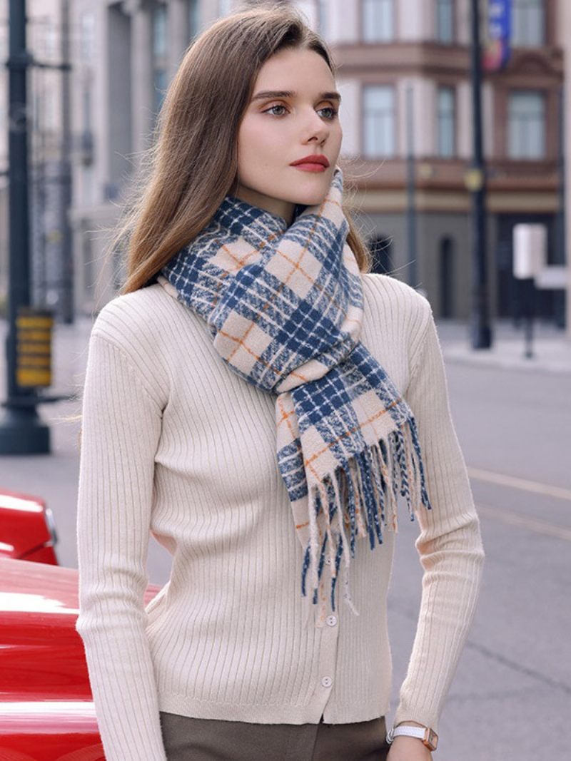 Pörröinen Scarf Plaid Tupsu Elegant Daily Casual Huivit - Sininen