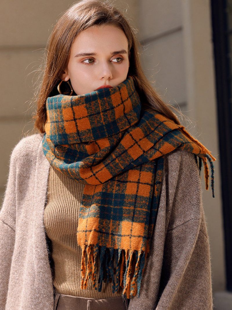 Pörröinen Scarf Plaid Tupsu Elegant Daily Casual Huivit - Oranssi