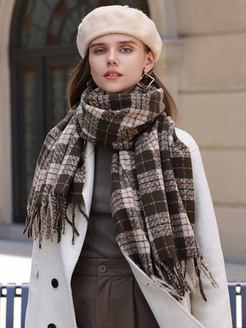 Pörröinen Scarf Plaid Tupsu Elegant Daily Casual Huivit - Musta