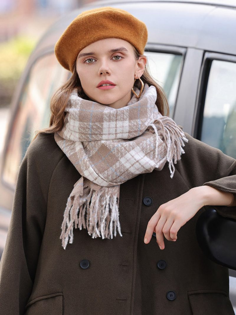 Pörröinen Scarf Plaid Tupsu Elegant Daily Casual Huivit - Khaki