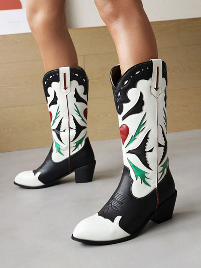 Naisten Cowboy-saappaat Puppy Heel Mid Calf -saappaat Naisille