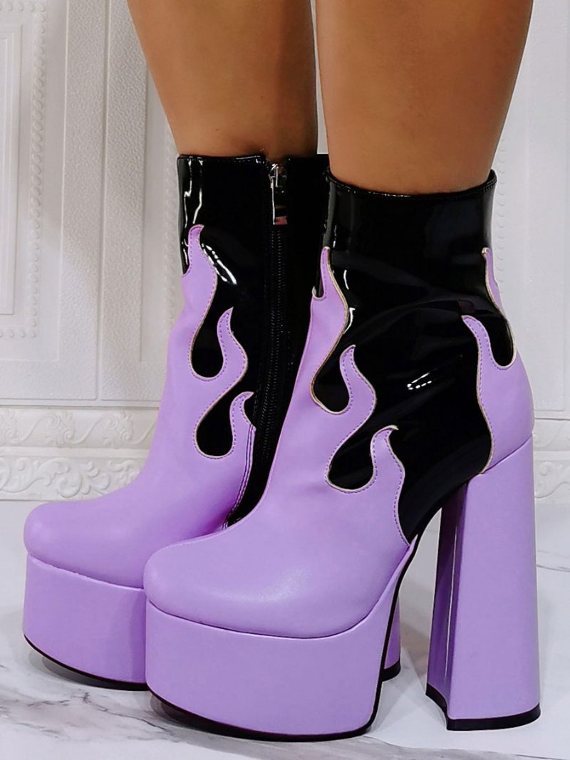 Naisten Flame Kaksisävyiset Nilkkurit Platform Chunky Heel - Purppura