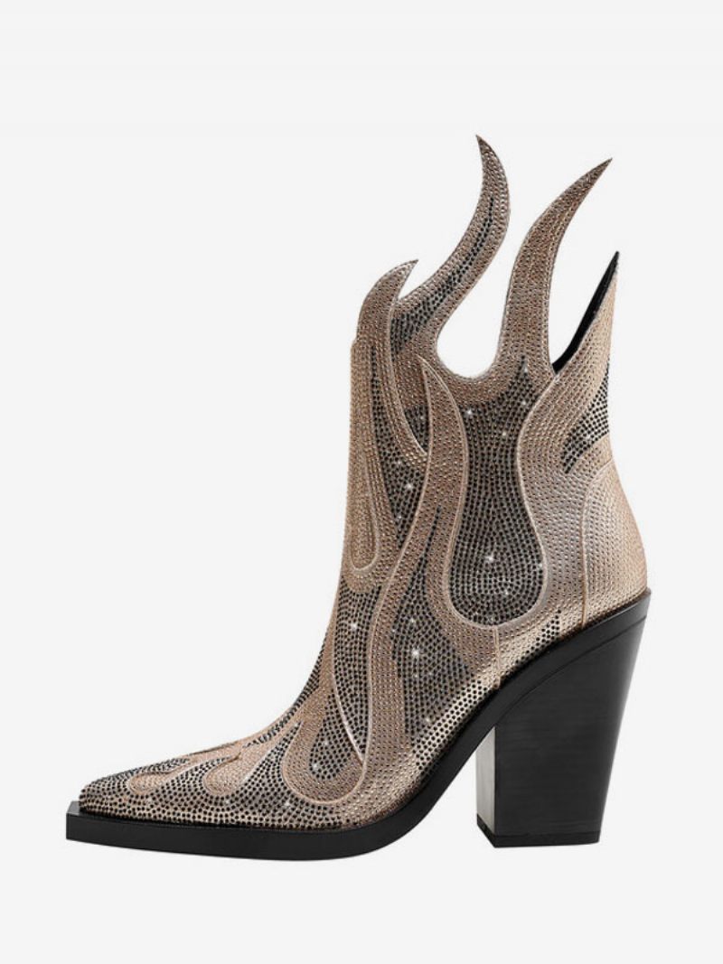 Naisten Hopeanväriset Western-saappaat Teräväkärkiset Block Heel Sparkly Cowboy-saappaat - Kulta