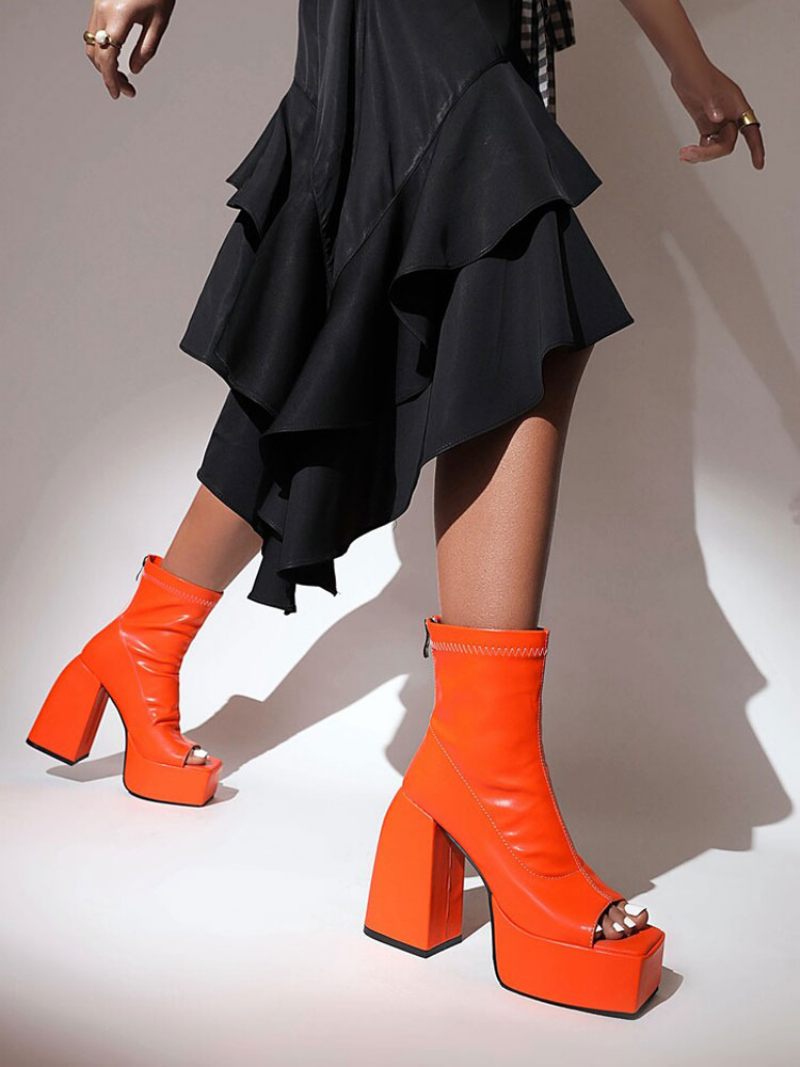 Naisten Peep Toe Kesän Saappaat Platform Chunky Heels - Oranssi