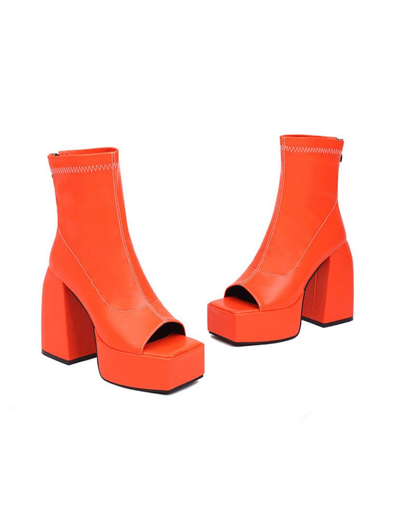 Naisten Peep Toe Kesän Saappaat Platform Chunky Heels - Oranssi