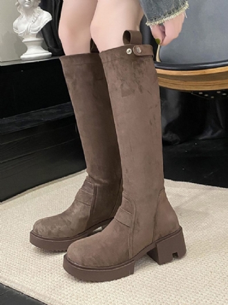 Naisten Polvisaappaat Coffe Brown Chunky Heel -polvisaappaat