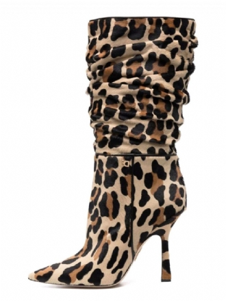 Naisten Slouch Leopard Print Stiletto Heel Mid Calf Saappaat