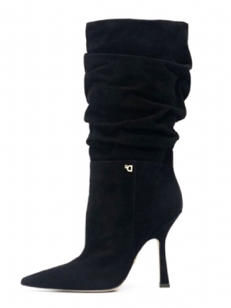 Naisten Slouch Stiletto Heel Mid Calf -saappaat Mustaa Mokkanahkaa