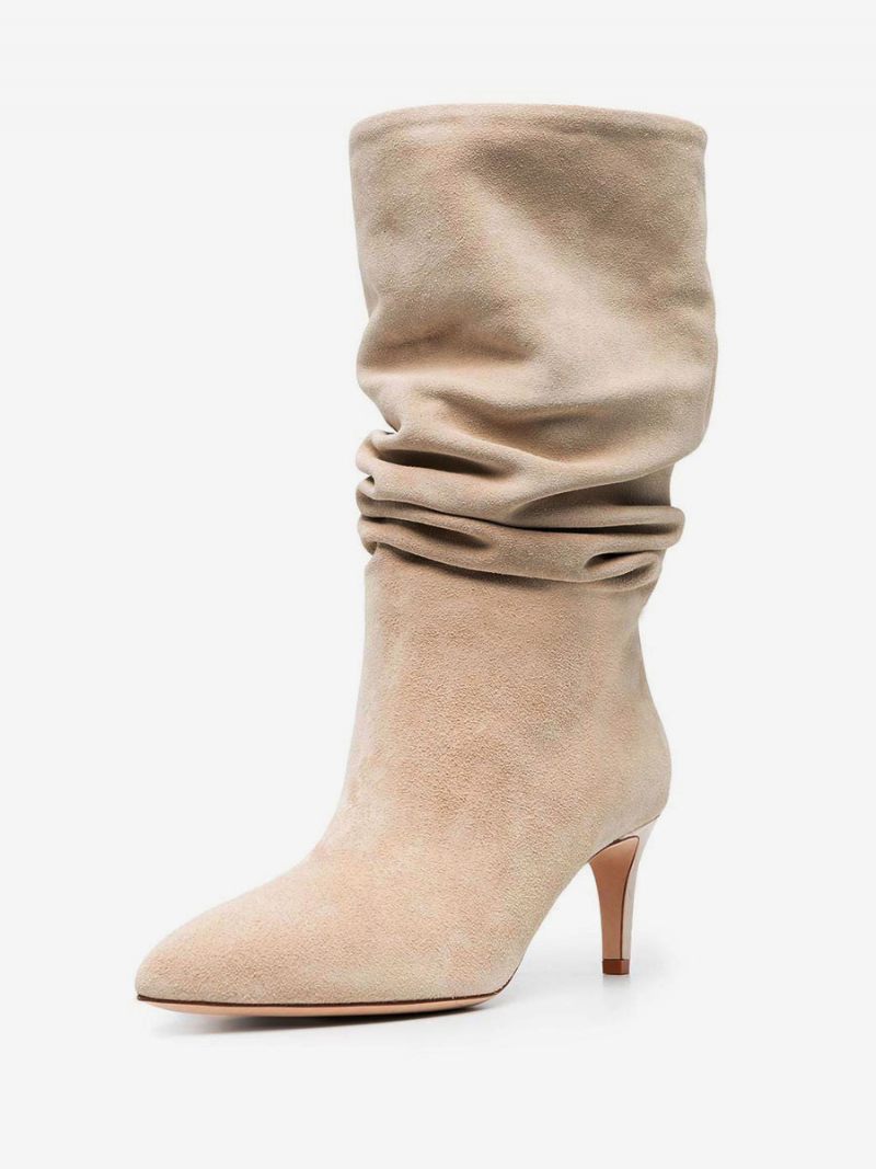 Naisten Slouchy Kitten Heel Pohkeen Keskiosa Saappaat - Vaalea Vaaleankeltainen