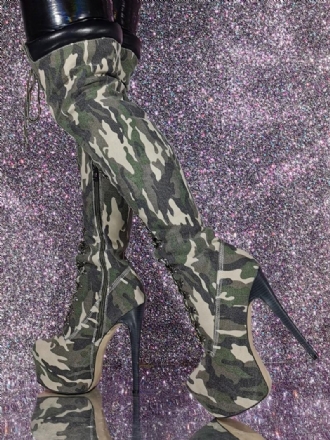 Naisten Stiletto Heel Camo -kuvioidut Reisikorkeat Saappaat