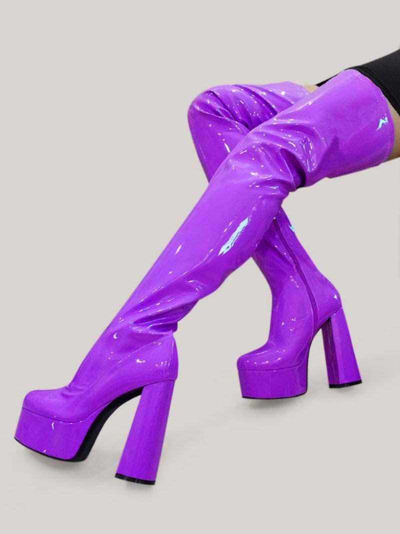 Naisten Violetit Reisikorkeat Saappaat Sexy Platform Block Heel Over The Polven