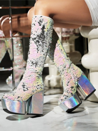 Sequin Polvikorkeat Saappaat Naisten Platform Chunky Heel -juhlasaappaat