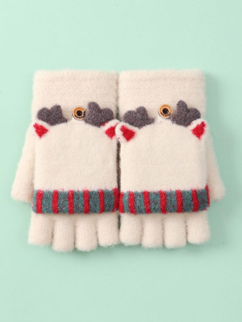 Naisten Käsineet Joulukuvio Fingerless Holiday Gift Home Wear Talvi Lämmin Söpö Acc - Beige