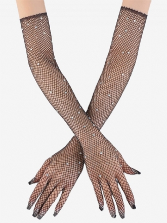 Strassikivi Mesh Arm Sleeve Bling Fishnet Pitkät Käsineet Naisille