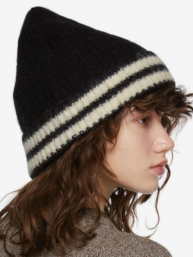 Harmaa Knit Stripe Hatut Naisille Fabulous Stripes Talven Lämmin Hattu - Musta