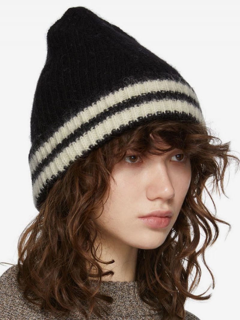 Harmaa Knit Stripe Hatut Naisille Fabulous Stripes Talven Lämmin Hattu - Musta