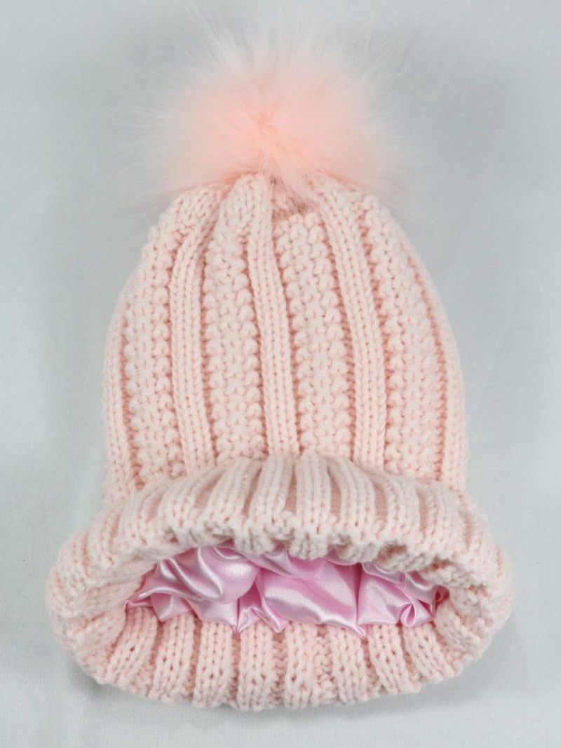 Neulotut Lippalakit Pom Poms Virkatut Unisex-lakit Kevääseen Syksyn Talveen - Pink