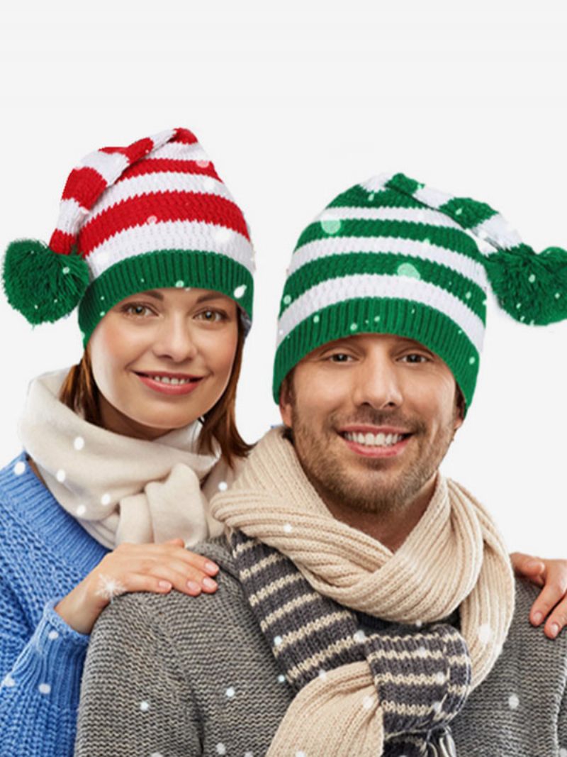 Pom Poms Cap Stripes Christmas Pattern Syksy Talvi Caps