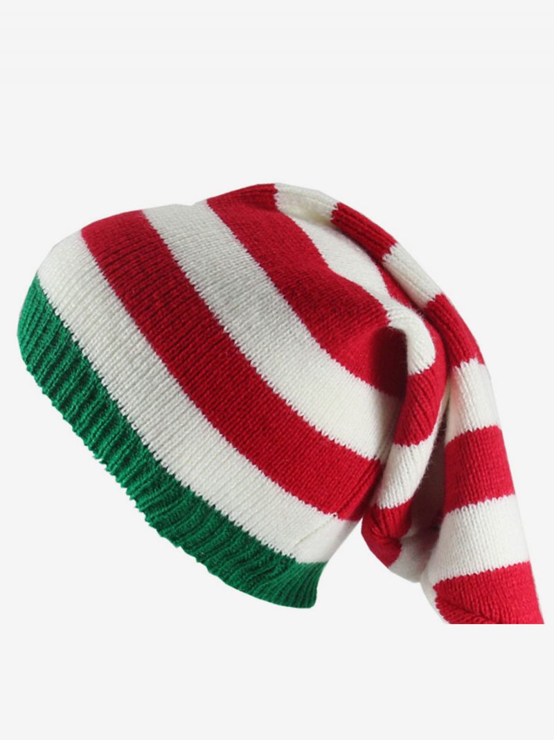 Pom Poms Cap Stripes Christmas Pattern Syksy Talvi Caps - Punainen