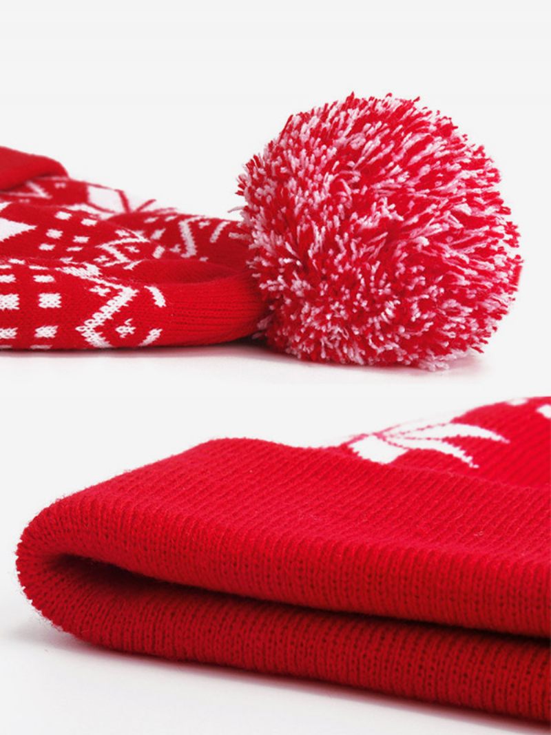 Pom Poms -hatut Snowflake Christmas Naisten Hattu Punainen - Punainen