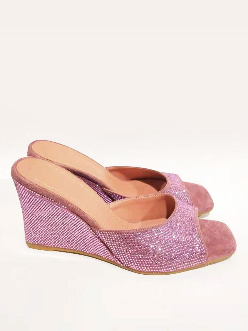 Musta Sexy Wedges Naisten Strassit Nubuck Prom Wedge Sandaalit - Pink