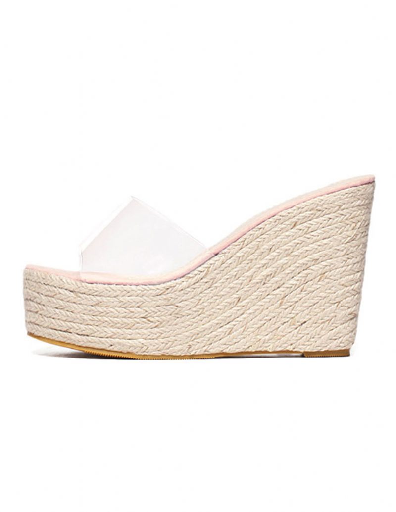 Naisten Apricot Wedge Sandaalit Kirkkaat Peep Toe Mule Espadrille Wedges - Pink