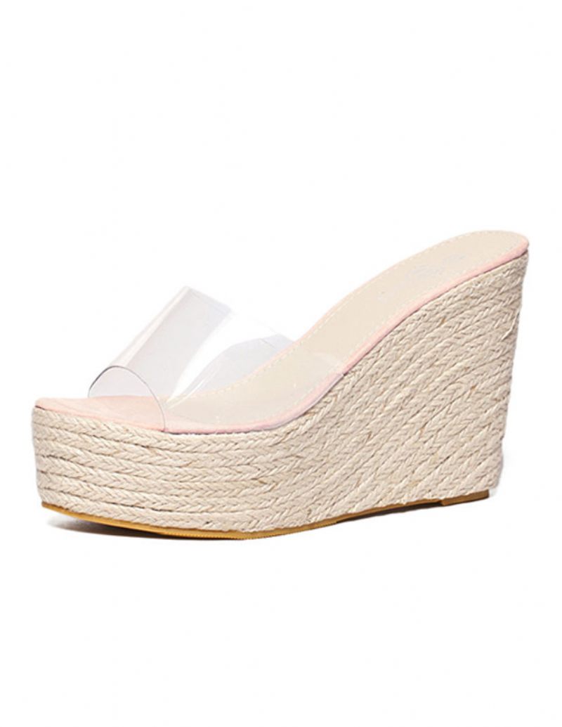 Naisten Apricot Wedge Sandaalit Kirkkaat Peep Toe Mule Espadrille Wedges - Pink