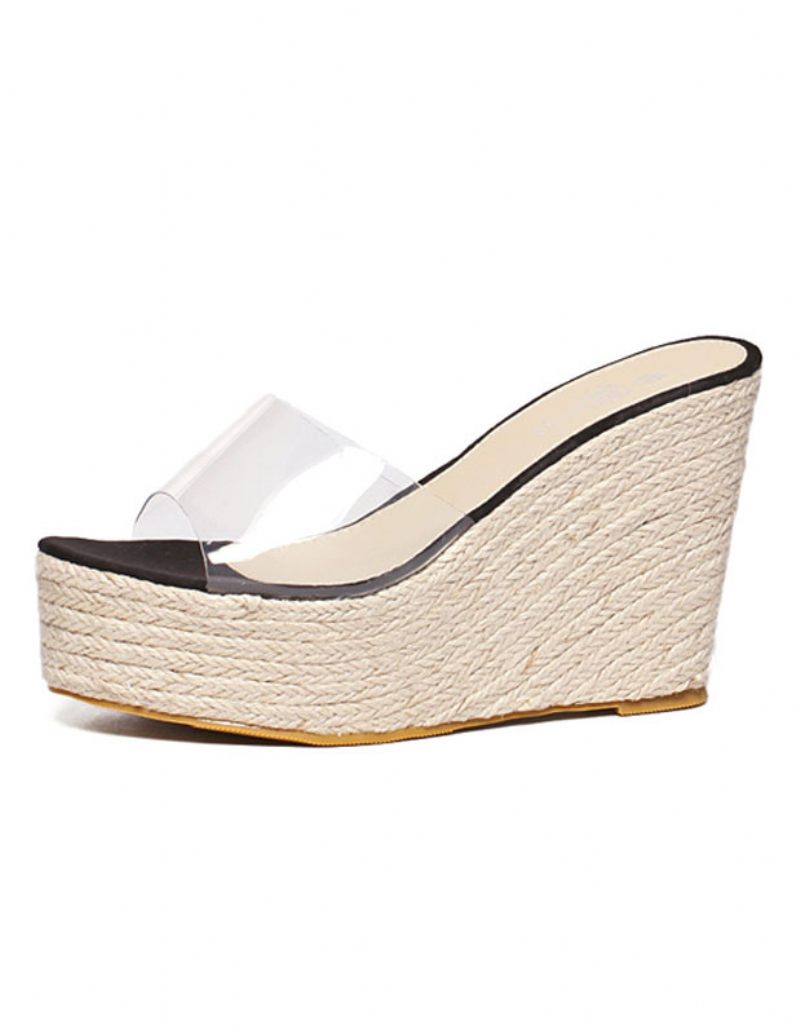 Naisten Apricot Wedge Sandaalit Kirkkaat Peep Toe Mule Espadrille Wedges - Musta