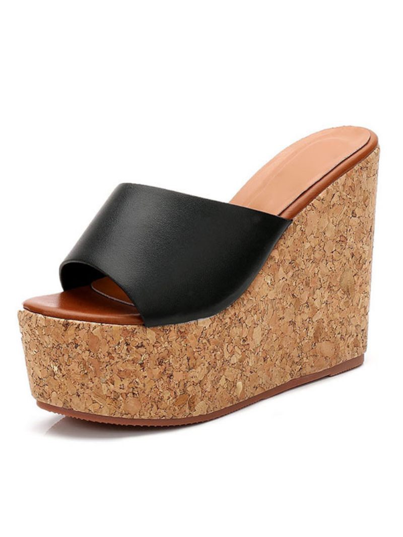 Naisten Cork Wedge Mule -korkokengät - Musta