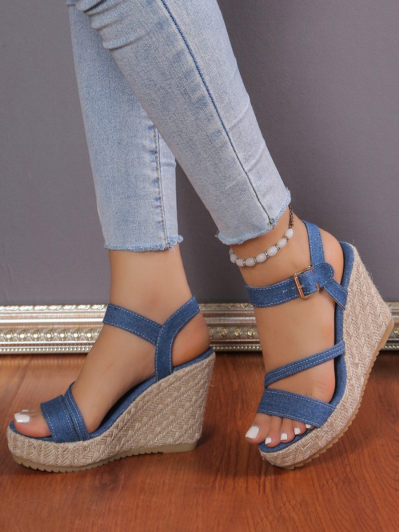 Naisten Denim Wedge Sandaalit Platform Soljen Tiedot