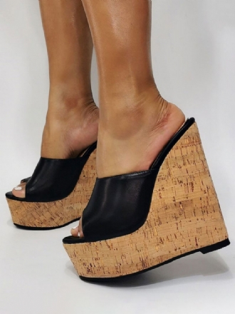 Naisten Mustat Peep Toe Wedge -sandaalit