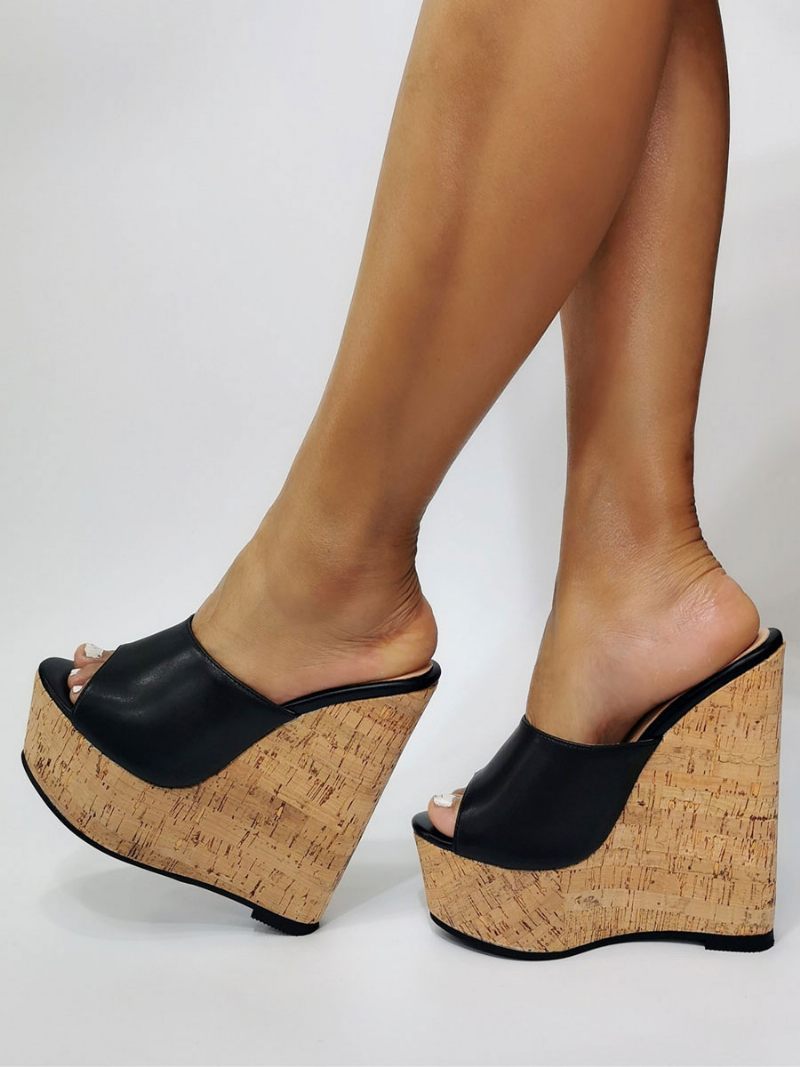 Naisten Mustat Peep Toe Wedge -sandaalit - Musta