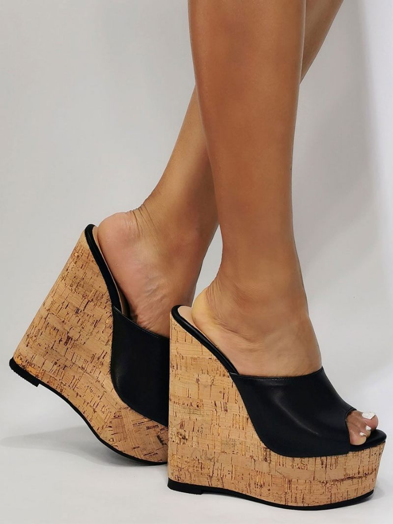 Naisten Mustat Peep Toe Wedge -sandaalit - Musta