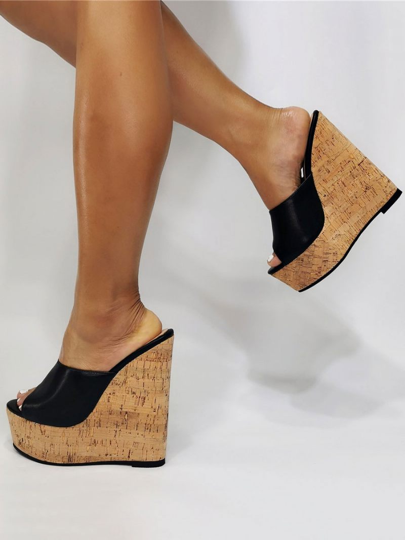 Naisten Mustat Peep Toe Wedge -sandaalit - Musta