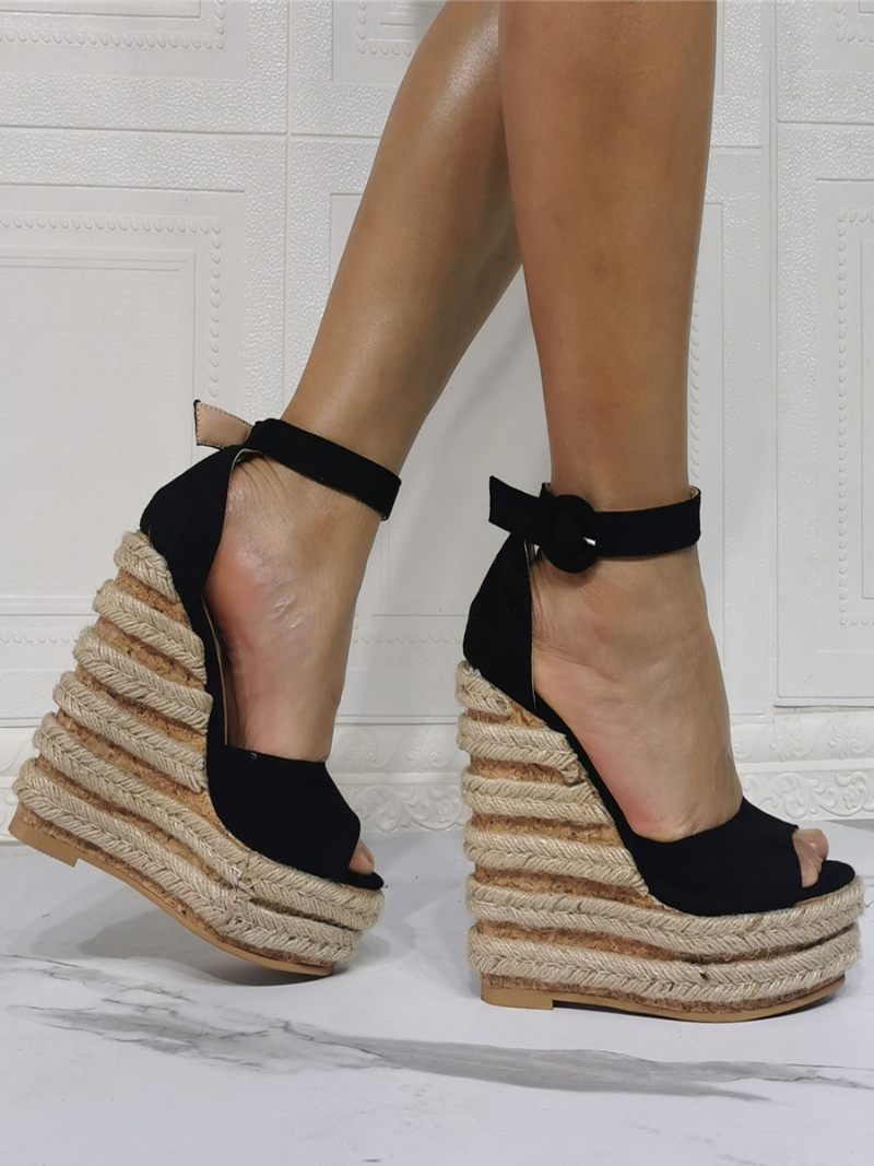 Naisten Nilkkahihnat Espadrille Wedge -sandaalit - Musta