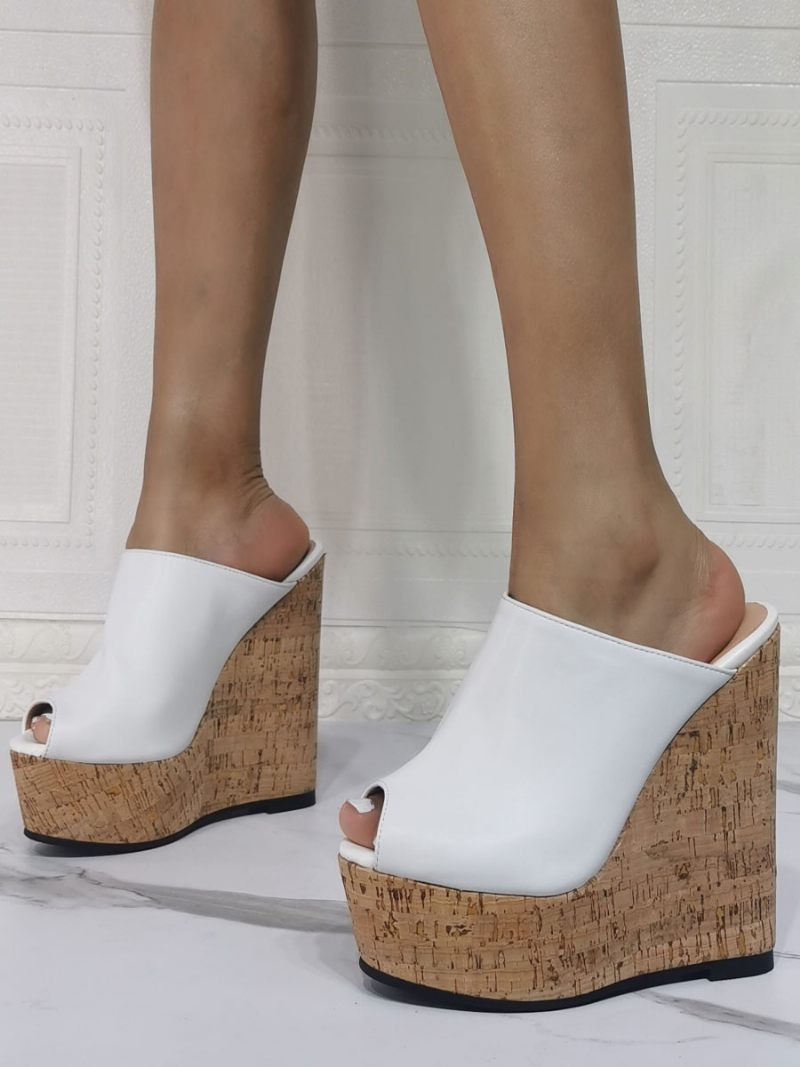 Naisten Peep Toe Platform Wedge -muulit - Valkoinen