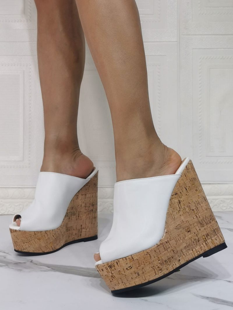 Naisten Peep Toe Platform Wedge -muulit - Valkoinen