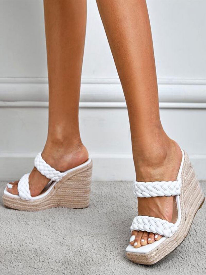 Naisten Punottu Mule Espadrille Wedge Sandaalit - Valkoinen